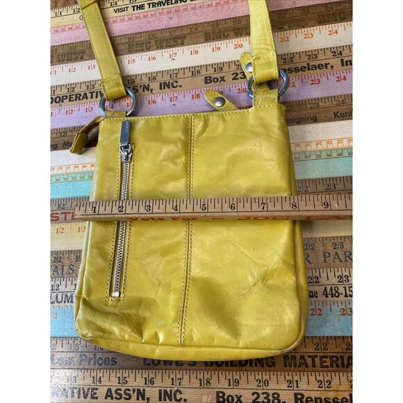 Vintage HOBO Int Crossbody Purse Vibrant Yellow Leather Silver Hardware Bag - Picture 7 of 11